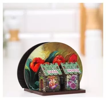 Набор для специй с салфетницей "Красные тюльпаны", 13х10х10 см