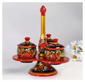 Набор для специй "Тройной", емкости по 30мл, хохлома