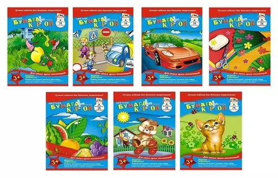 Набор для творчества бум.цв.16л,8цв,50гр+карт.8л,а4,4диз,с1832-01,02,03,04