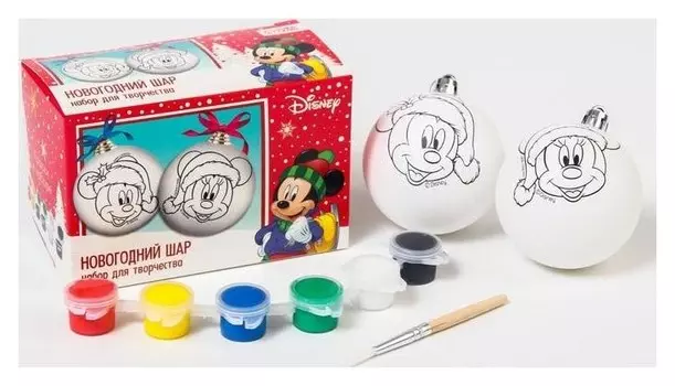 Набор для творчества "Новогодний шар" микки маус + краски, набор 2 шт