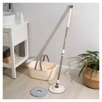 Набор для уборки доляна: ведро с ожимом, швабра с плоской насадкой из микрофибры, телескопическая ручка