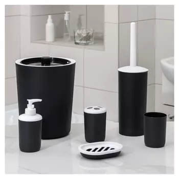 Набор для ванной «Лайт», 6 предметов (Мыльница, дозатор, 2 стакана, ёрш, ведро), цвет чёрный