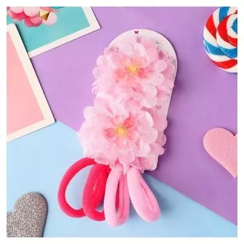 Набор для волос "Дана" (4 резинки, 2 зажима) цветочки, 6 см, розовый