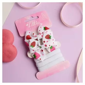 Набор для волос "Карапунька" (2 зажима, 3 резинки) бантик в ягодку белый