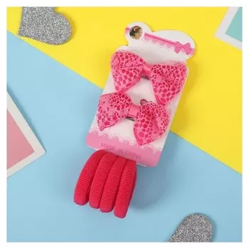 Набор для волос "Лада" (4 резинки, 2 зажима) кружево, розовый