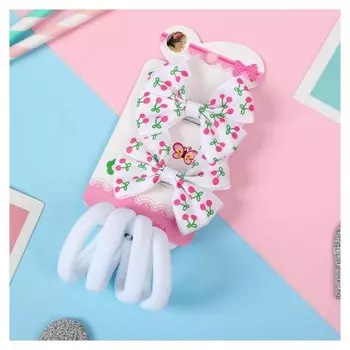 Набор для волос "Лада" (4 резинки, 2 зажима) вишенки, белый