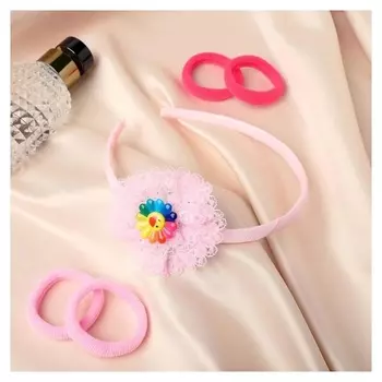 Набор для волос "Лада" (Ободок, 4 резинки) солнышко, розовый