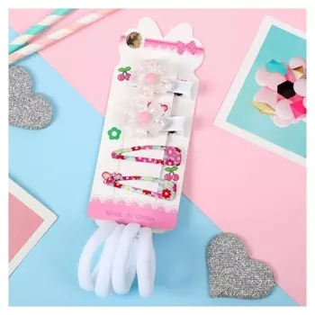 Набор для волос "Лина" (4 резинки, 2 зажима, 2 невидимки) цветочки, белый