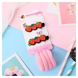 Набор для волос "Мальвина" (4 резинки, 2 зажима) клубнички