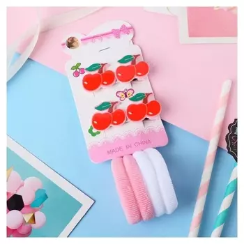 Набор для волос "Мальвина" (4 резинки, 2 зажима) вишенки