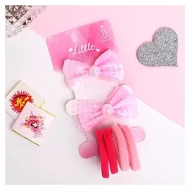 Набор для волос "Малышка" (2 зажима, 4 резинки) бантики с бусинками