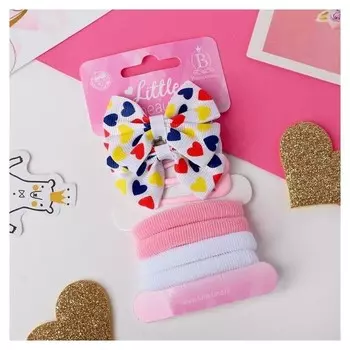 Набор для волос "Нежность" (4 резинки, 2 зажима, 2 невидимки) сердечки, 4,5 и 4,5 см