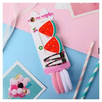 Набор для волос "Сочные фрукты" (4 резинки, 2 зажима, 2 невидимки) арбузик