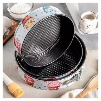 Набор форм для выпечки разъёмных «Десерт круг», 3 шт: 24/26/28х7 см, антипригарное покрытие