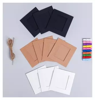 Набор фоторамок на прищепках "Стиль", веревка, прищепки и фоторамки 10 шт., для фото: 6 × 4,3 см