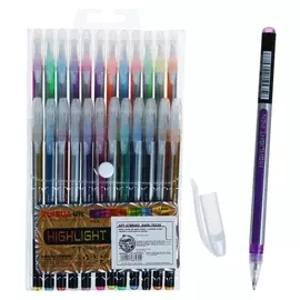 Набор гелевых ручек 24 цвета корпус серебро в полоску в цвет стержня