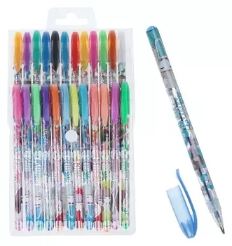Набор гелевых ручек, 24 цвета, металлик, корпус с рисунком, в блистере на кнопке
