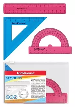 Набор геометрический Erichkrause Bubble Gum, пластиковый, малый (Линейка, угольник, транспортир), из 2 цветов, в Zip-пакете