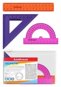 Набор геометрический Erichkrause Caribbean Sunset, пластиковый, малый (Линейка, угольник, транспортир), из 3 цветов, в Zip-пакете
