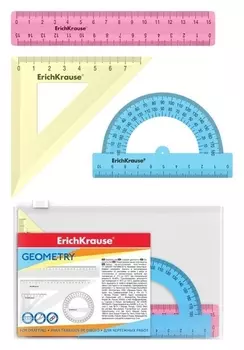 Набор геометрический Erichkrause Pastel, пластиковый, малый (Линейка, угольник, транспортир), из 3 цветов, в Zip-пакете