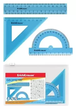 Набор геометрический малый (Линейка, угольник, транспортир) Erichkrause Standard, пластиковый, в Zip-пакете, голубой
