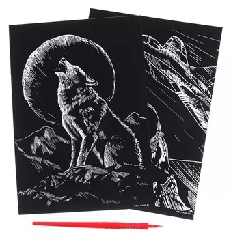 Набор гравюр «Волк и лётчик» с металлическим эффектом «золото», 2 шт., А5