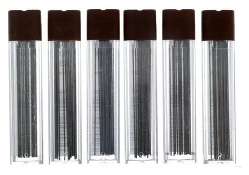 Набор грифелей для мех карандашей 6 футл, 0.5мм 2н, H, F, Hb, B, 2b, 12шт/футл