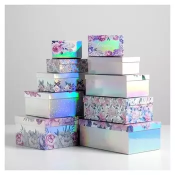 Набор иридисцентных коробок 10 в 1 «Цветы», 12 × 7 × 4 - 32.5 × 20 × 12.5 см