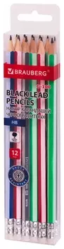 Набор карандашей чернографитных Brauberg "G-100" 12 шт., HB, с ластиком, корпус 181716