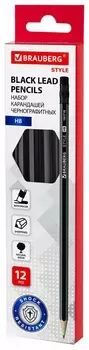 Набор карандашей чернографитных Brauberg "Style" 12 шт., HB, с ластиком, корпус черно-серый, 181719