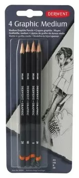 Набор карандашей чернографитных Derwent Graphic Medium 4шт 2b/b/hb/2h,39004