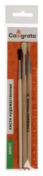 Набор кистей 3 штуки, Calligrata №5 (Круглые: белка № 3, коза № 4; плоская щетина № 6), деревянная ручка