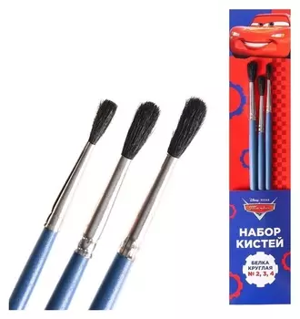 Набор кистей белка 3шт тачки (№2,3,4) цветные ручки
