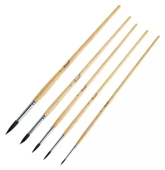 Набор кистей белка 5 штук ЗХК "Сонет №1" (Круглые №1; 3; 4; 5; 7) длинная ручка