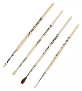 Набор кистей «Цветик» № 8, 4 шт.: щетина плоская № 4, пони круглая № 3, коза обрезанная круглая № 3, коза обрезанная круглая № 2