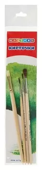 Набор кистей Цветик № 9, 4 шт.: щетина плоская № 6, пони круглая № 3, пони круглая № 1, белка круглая № 1