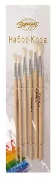 Набор кистей, коза, круглые, 6 штук: № 1, 2, 3, 4, 5, 6, с деревянными ручками, на блистере