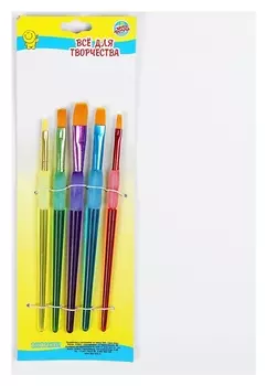 Набор кистей, нейлон, 5 штук, круглые, с цветными ручками, с резиновыми держателями