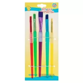 Набор кистей, нейлон, 5 штук, с цветными ручками, с резиновыми держателями