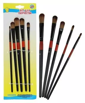 Набор кистей нейлон плоские округлые 5 штук