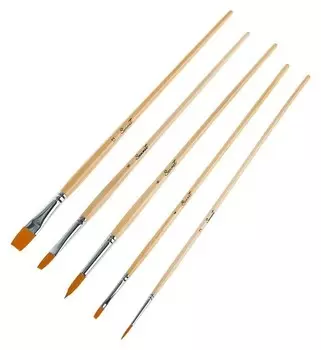 Набор кистей синтетика 5 штук ЗХК "Сонет №3" (Круглые №: 1,6; плоские №: 4,8,12) длинная ручка