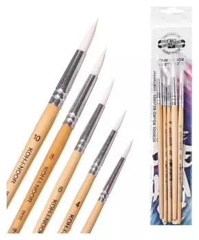 Набор кистей синтетика 5 штуки Koh-i-noor №2, 4, 6, 8, 10, круглые, блистер