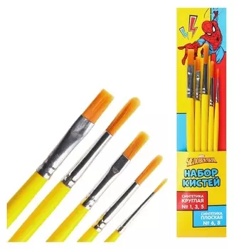 Набор кистей синтетика 5шт (Кр №1,3,5; пл: №6,8), человек-паук
