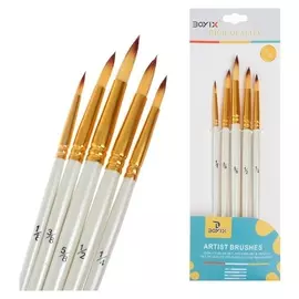 Набор кистей синтетика круглые 5 штук (№1/8,3/8,5/8,1/2,1/4), в блистере