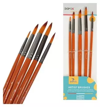 Набор кистей синтетика круглые 5 штук (№2,4,6,8,10), в блистере