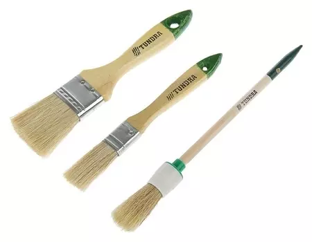 Набор кистей Tundra, плоские 3/4" (20 мм) 1.5" (38 мм), круглая №2 (20 мм), 3 шт.