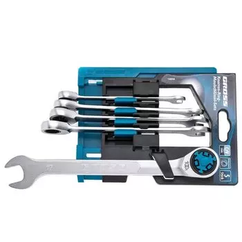 Набор ключей комбинированных трещоточных, количество зубьев 100, сrv, 5 шт, 8- 17 мм