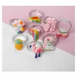 Набор колец детских "Мишка" фламинго и единорожки, форма цветные