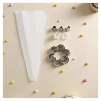 Набор конд "Лориэн" 10 пред: форма для выпечки «Цветок», 5 шт: 3 насадки, адаптер, мешок