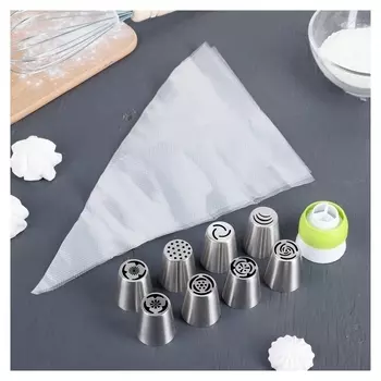 Набор кондитерских насадок с адаптером D=4 см, высота насадки 4 см, 8 шт, насадки